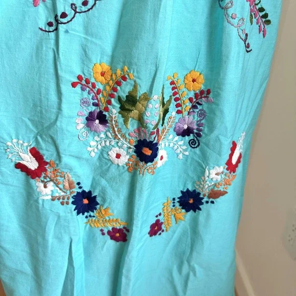Girls Vintage Mexican Embroidered Dress Floral Cotton‎ Teen 10-14 Women XS